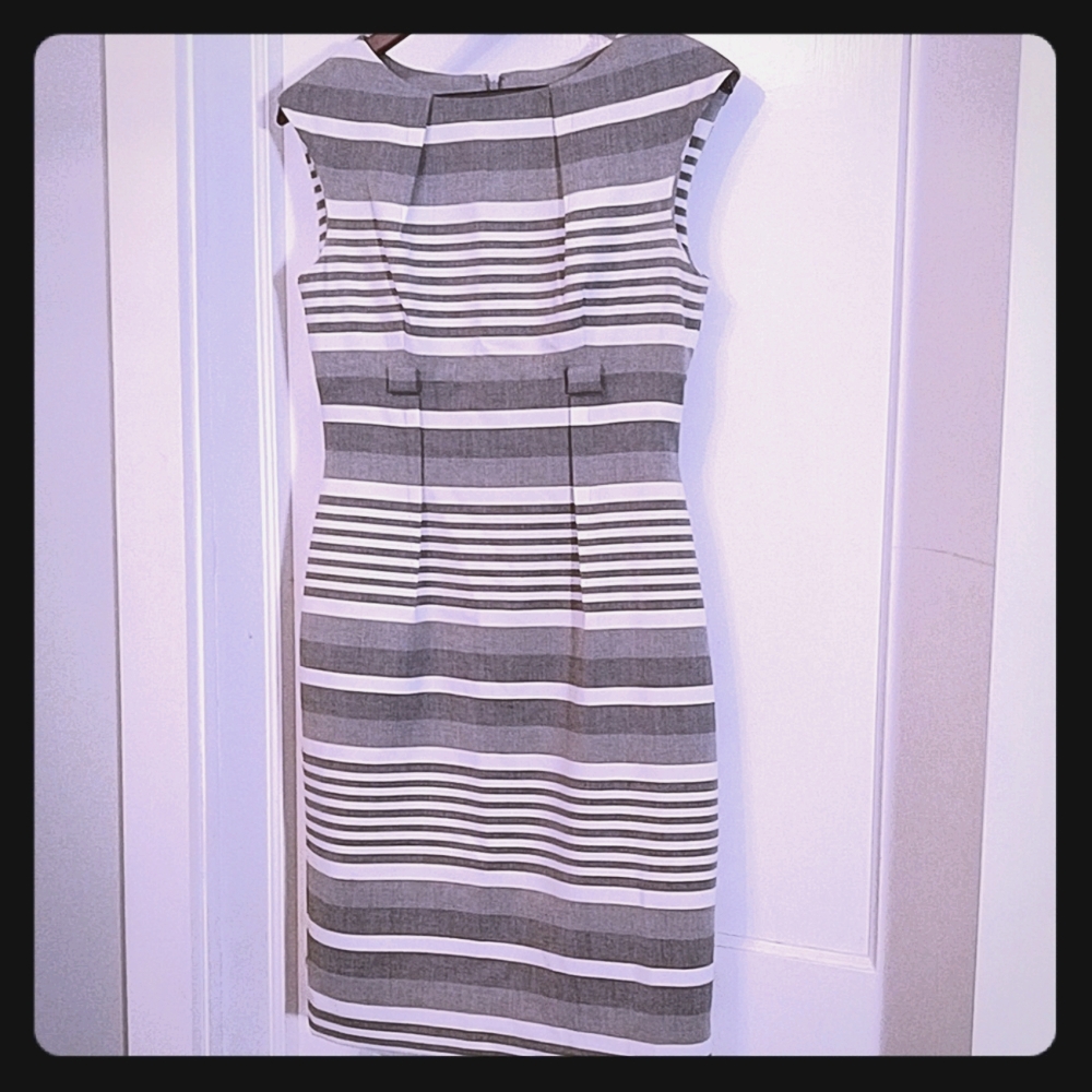 Calvin Klein gray & white striped dress